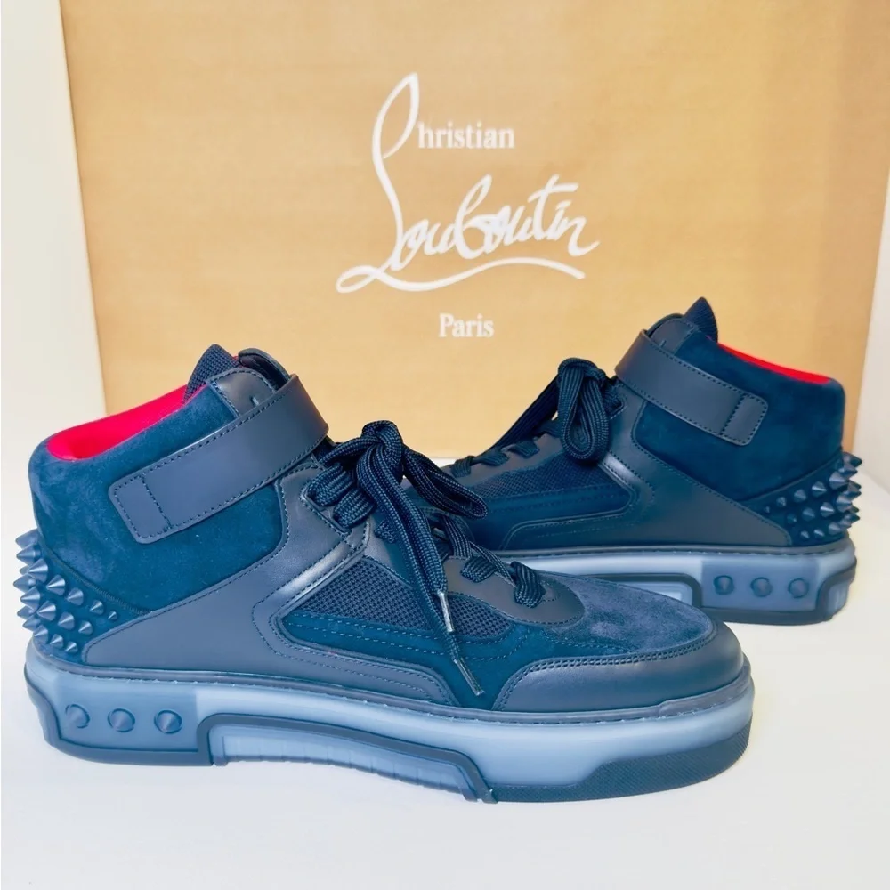 Christian Louboutin Astroloubi Mid-top Sneakers Navy Blue Suede Leather EU-44.5
